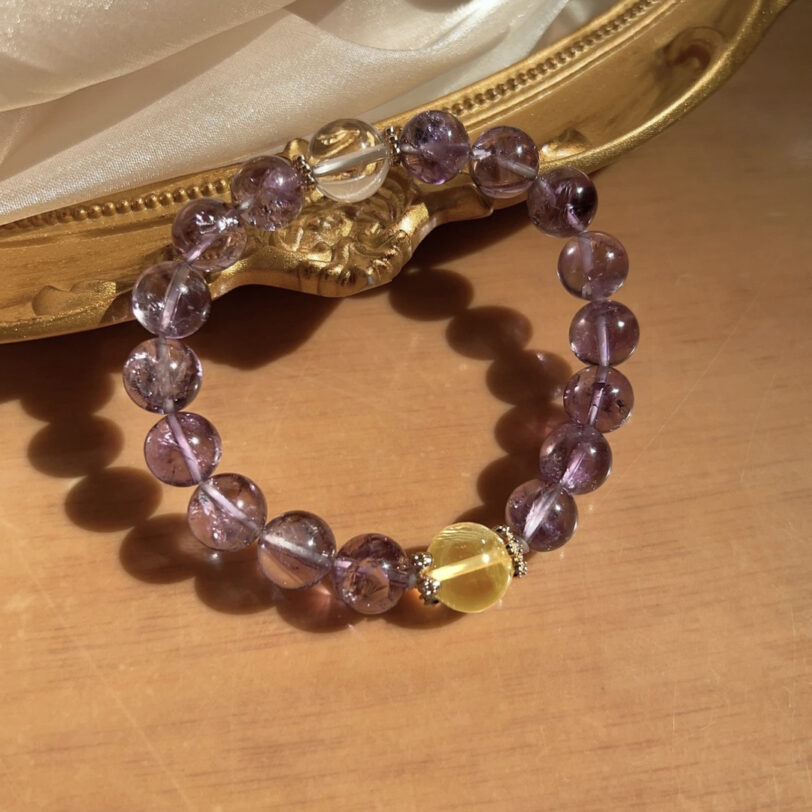 Natural Amethyst Nine Purple Flame Hand Chain, Yellow Asse Crystal Pendant, Women's Style, Large Particle Rainbow Stone Crystal - Image 3