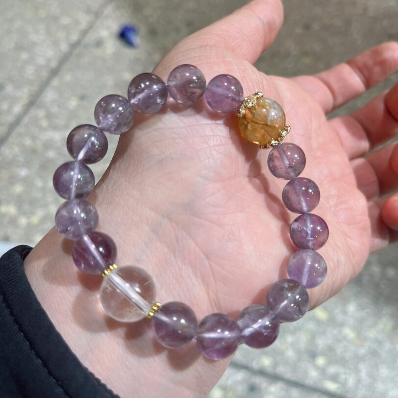 Natural Amethyst Nine Purple Flame Hand Chain, Yellow Asse Crystal Pendant, Women's Style, Large Particle Rainbow Stone Crystal - Image 2